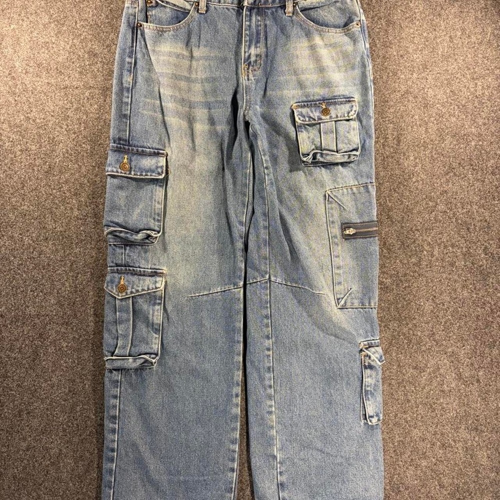 Edikted Blue Cargo Jeans Womens Medium Y2K Streetwear Utility Denim Pants